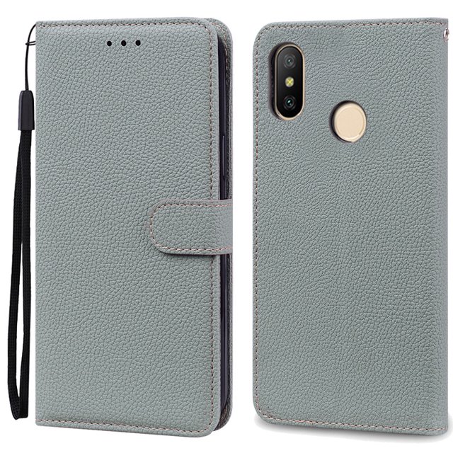 Pour Redmi Note 6 Pro Étui Xiaomi Redmi 6 Pro Portefeuille en Cuir TPU Souple Étui pour Xiaomi Redmi 6 Étui Note 6 Pro Couverture Rabattable Gris pour Redmi 6 Pro