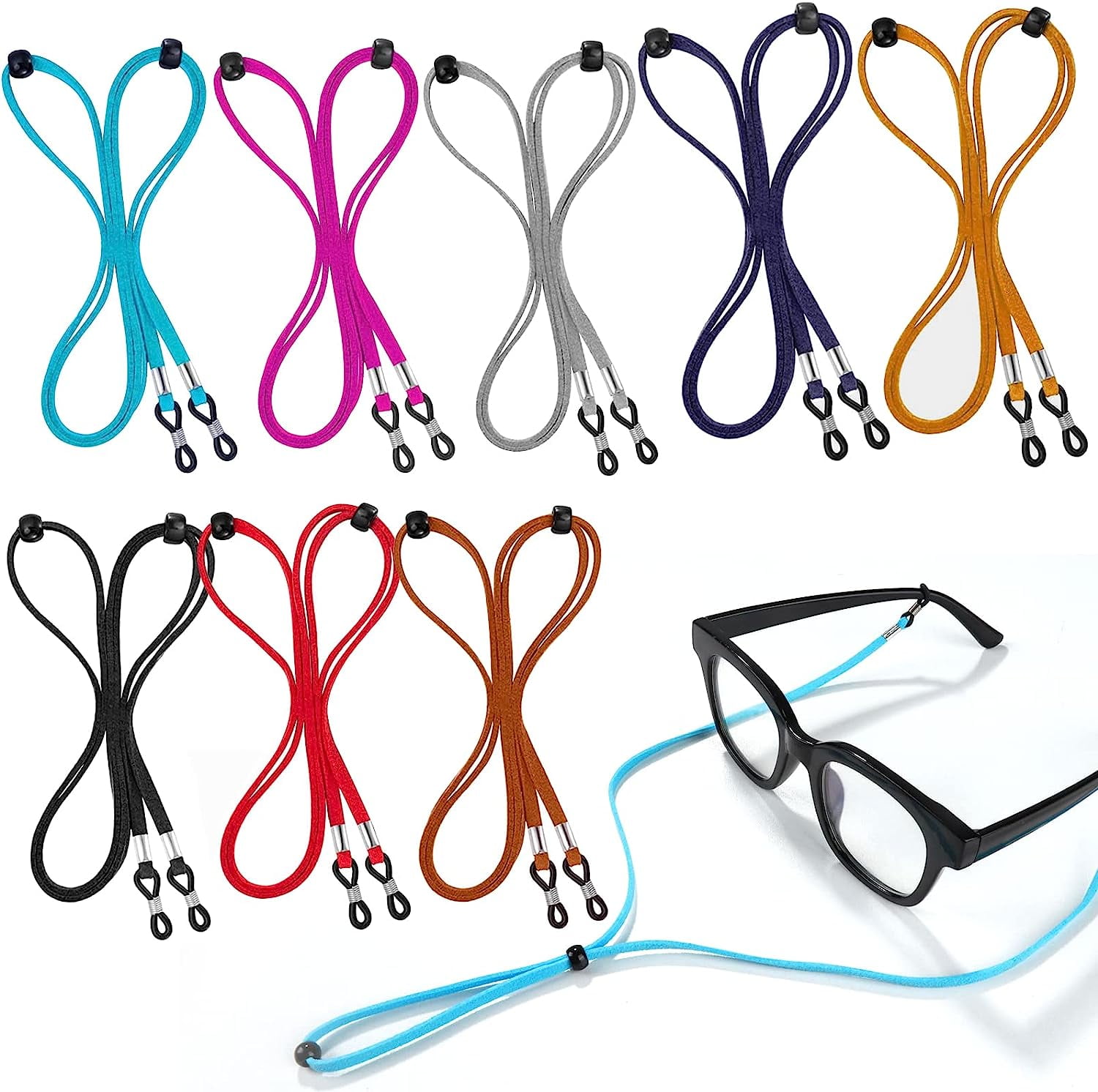 Eyeglass Strap, 8pcs Leather Eye Glasses Strap String Adjustable