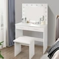 thumbnail image 5 of REDCAMP Lighted Makeup Vanity with 12 Light Bulbs, Vanity Set with Mirror and 2 Drawers, Vanity Table with Cushioned Stool, White, 5 of 7