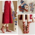 thumbnail image 6 of 5Pairs Wool Socks for Women Thick Knit Vintage Cute Floral Crew Socks, 6 of 6