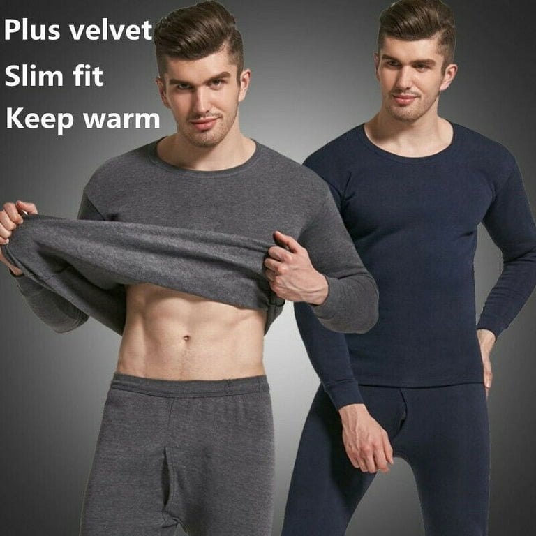 Men Seamless Elastic Warm Velvet Inner Wear Thermals Underwear Pajama Set  for Home New 