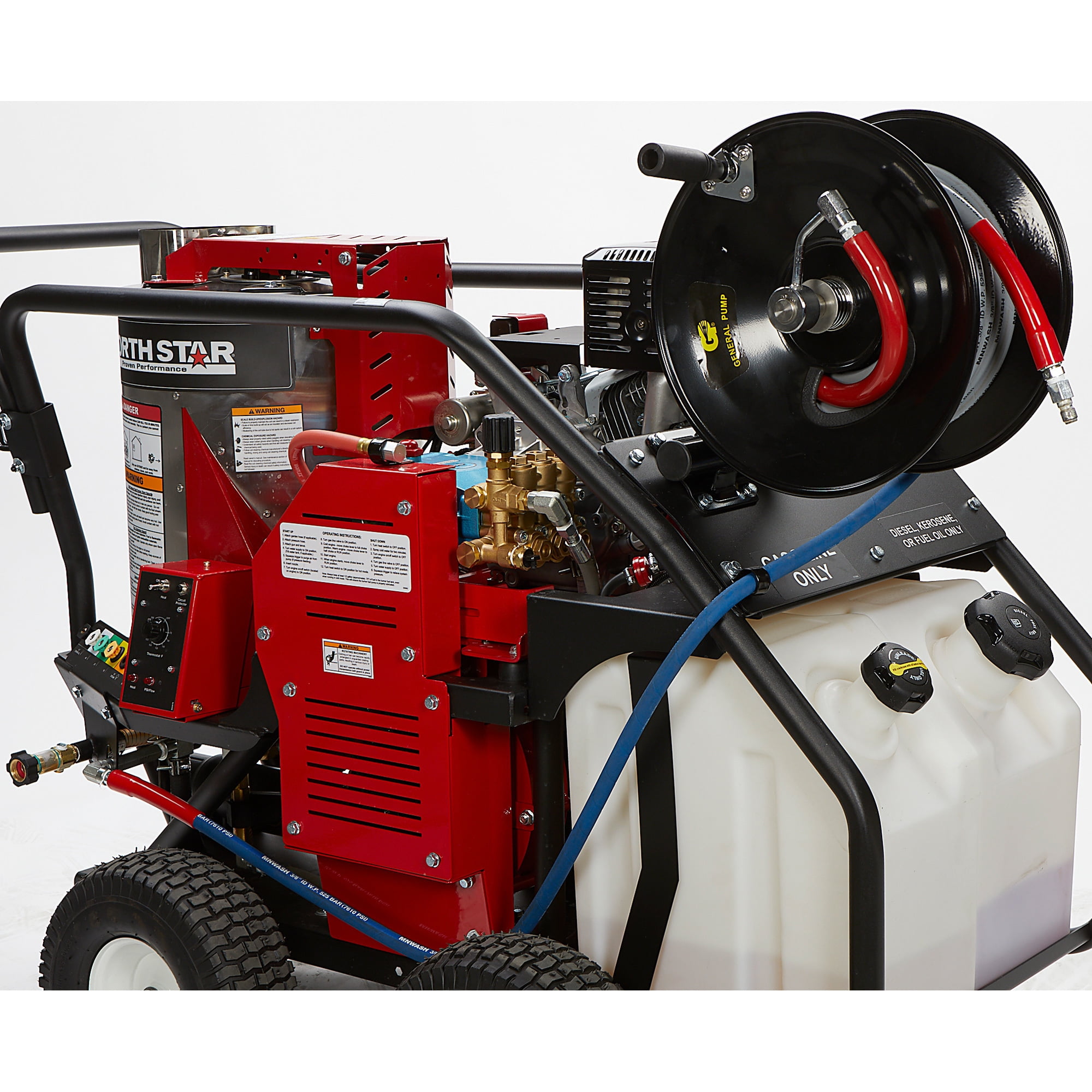 NorthStar Pressure Washer Hose Reel with 50ft. Steel-Braided Hose, 3/8in. x 100ft. Capacity, 5000 PSI