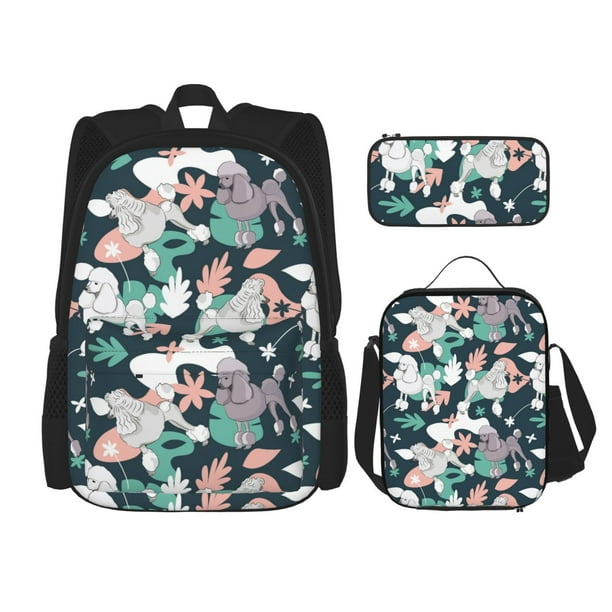 Balery Cute Poodle Dog Mochila Escolar 3 en 1 para Niños - Mochila Resistente con Lonchera Térmica y Estuche - Mochila Escolar para Niños y Niñas