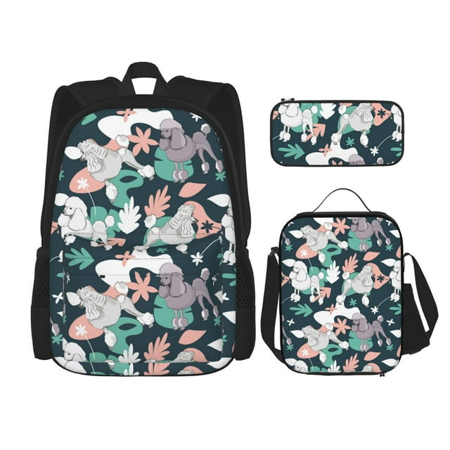 Balery Cute Poodle Dog Mochila Escolar 3 en 1 para Niños - Mochila Resistente con Lonchera Térmica y Estuche - Mochila Escolar para Niños y Niñas