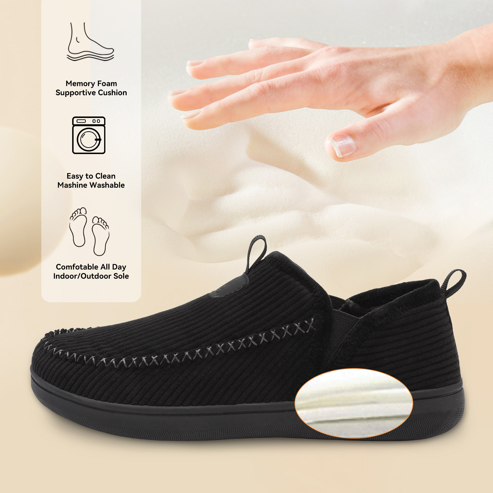 Barerun Men's Moccasin Slippers Wide Memory Foam photo 2