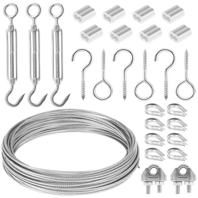 28PCS Heavy Duty Wire Rope Clip Kit with 49ft Stainless Steel Wire Rope M5 Turnbuckle Wire Tensioner Cable Railing Kits