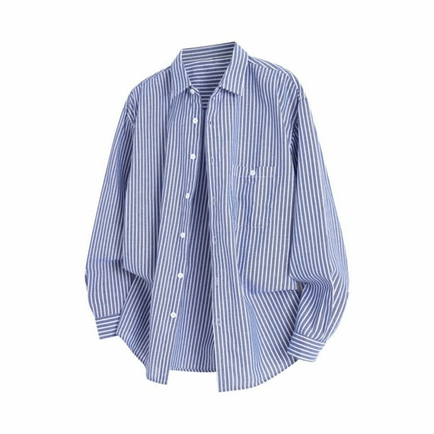 Blusa y camisa de manga larga con cuello vuelto para hombre, color liso, con botones y cuello vuelto, cárdigan de manga larga, blusa de poliéster para hombre