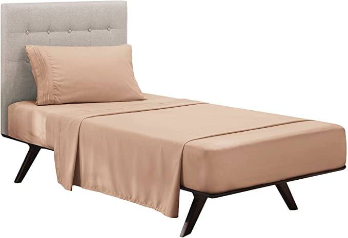 Clara Clark Premier 1800 Microfiber Collection 3-Line Bed Sheet Set, Twin Size, Taupe Sand