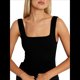 thumbnail image 2 of Camisetas Sin Mangas Ajustadas con Cuello Cuadrado para Mujer, de Doble Capa, Sin Costuras, Ajustadas, Básicas, -Verano 2025 Negro XL, 2 of 8