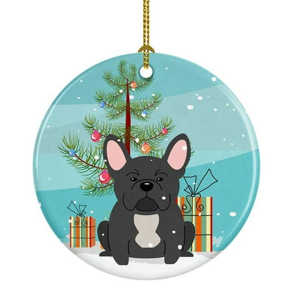 Merry Christmas Tree French Bulldog Black Ceramic Ornament