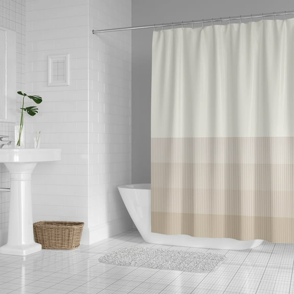 Mainstays White and Beige Ombre Multi Color Striped Shower Curtain, 72” x 72", Multicolor