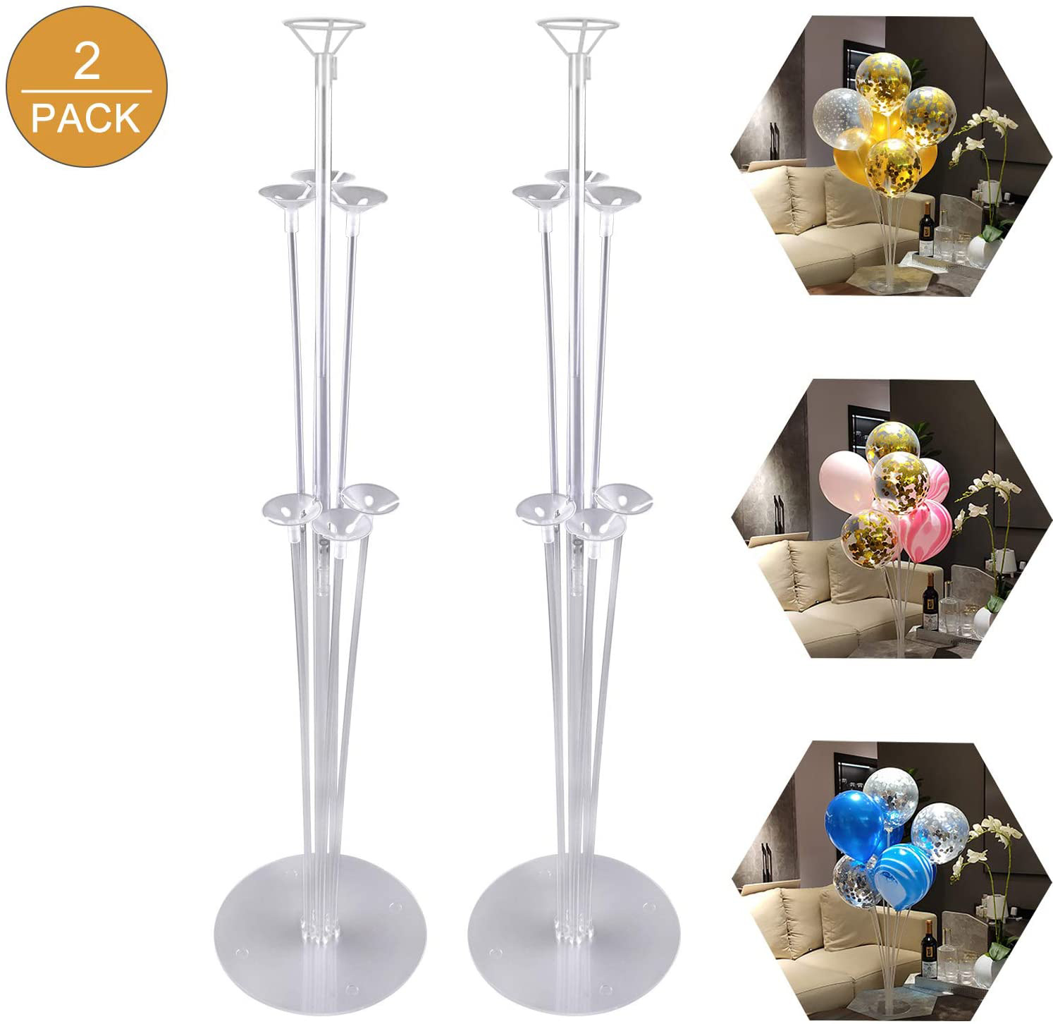 2 Pack Balloon Stand Kit Clear Table Desktop Balloon Holder 7 Stickers