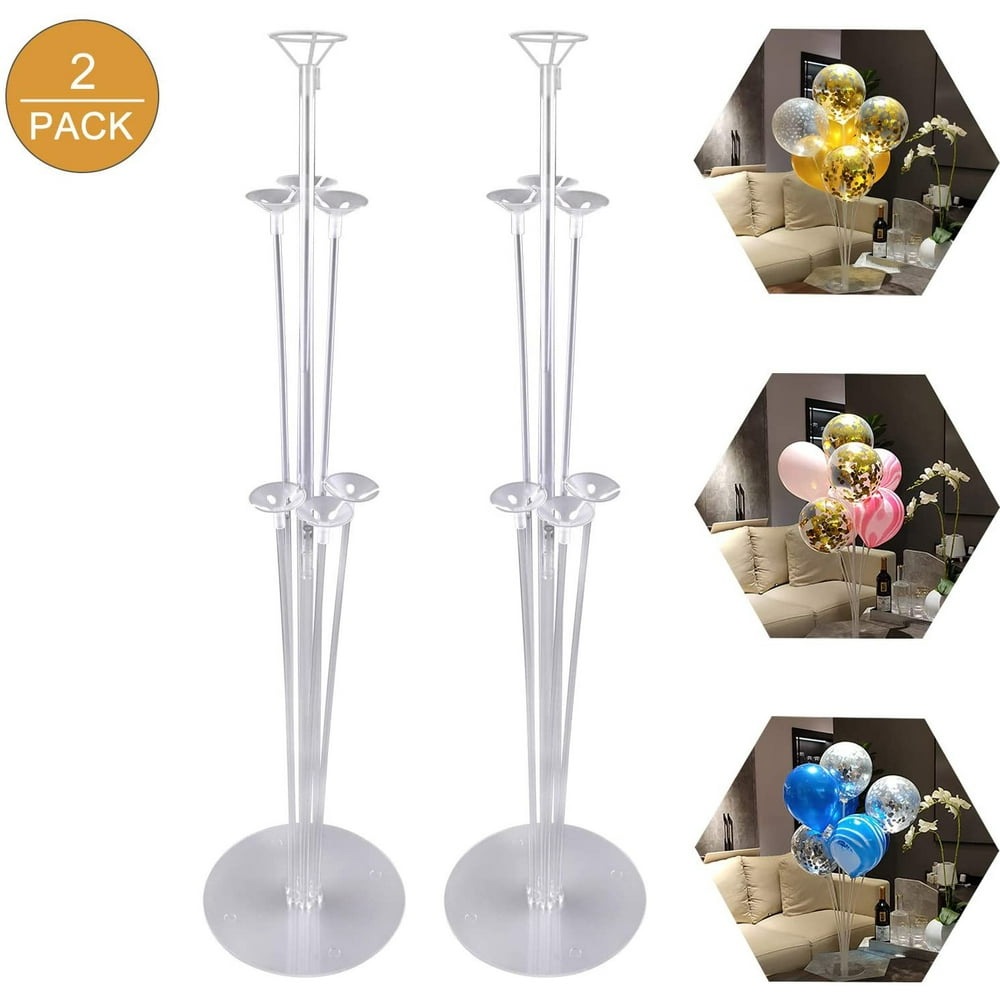 2 Pack Balloon Stand Kit Clear Table Desktop Balloon Holder 7 Stickers
