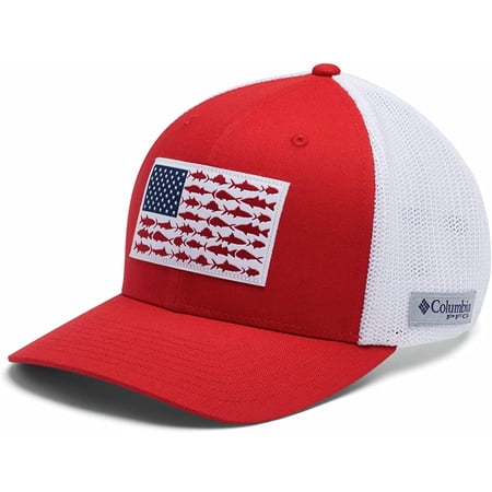 Columbia Unisex-Adult PFG Snap Back Fish Flag Ballcap Red Spark/White/Us Fish Large-X-Large