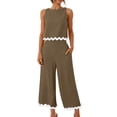 thumbnail image 2 of YI YI Women's Summer 2 Piece Outfits Sleeveless Linen Tank Top Wide Leg Pants Jumpsuits Vacation Matching Sets L Coffee, 2 of 6