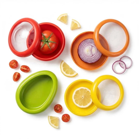 Avocado Onion Storage Set (4-Pack), Reusable Silicone Pods for Garlic, Tomato, Lemon & Fresh Food Preservation