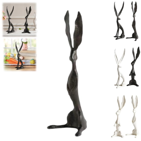 9.8-Inch Sculpted Bunny Collection Large Standing Bunny Decor - Matte Black Textured Resin Easter Holiday Decor, Home Tabletop Shelf Accent Decoration,B