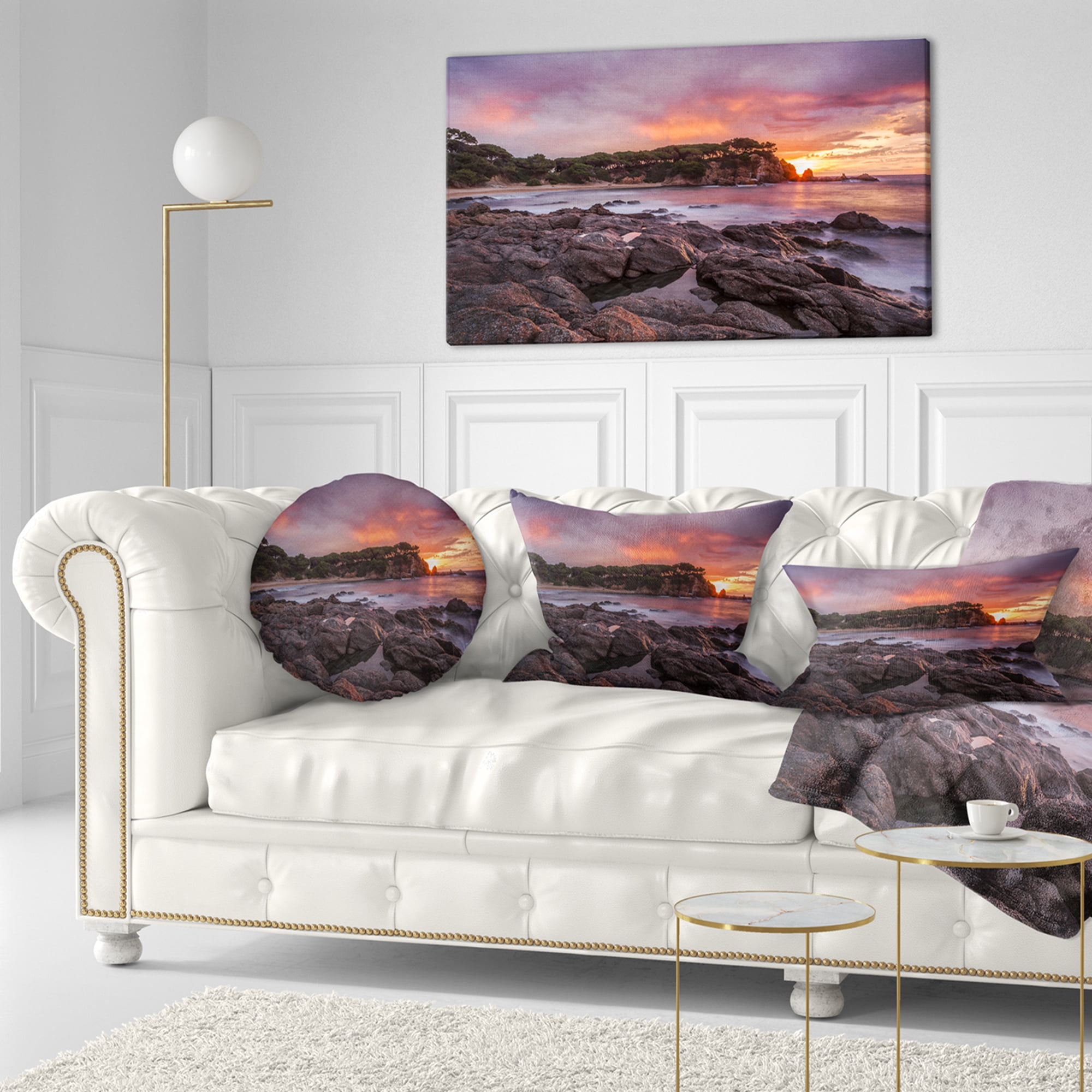 Designart Gloomy Seashore with Large Rocks - Seascape Throw Pillow - 12x20