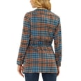 thumbnail image 3 of INSPIRE CHIC Women's Shawl Collar Asymmetrical Hem Belted Plaid Coat XS Blue, 3 of 7