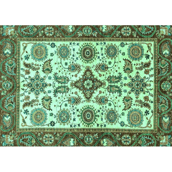 Ahgly Company Indoor Rectangle Oriental Turquoise Blue Traditional Area Rugs, 5' x 7'