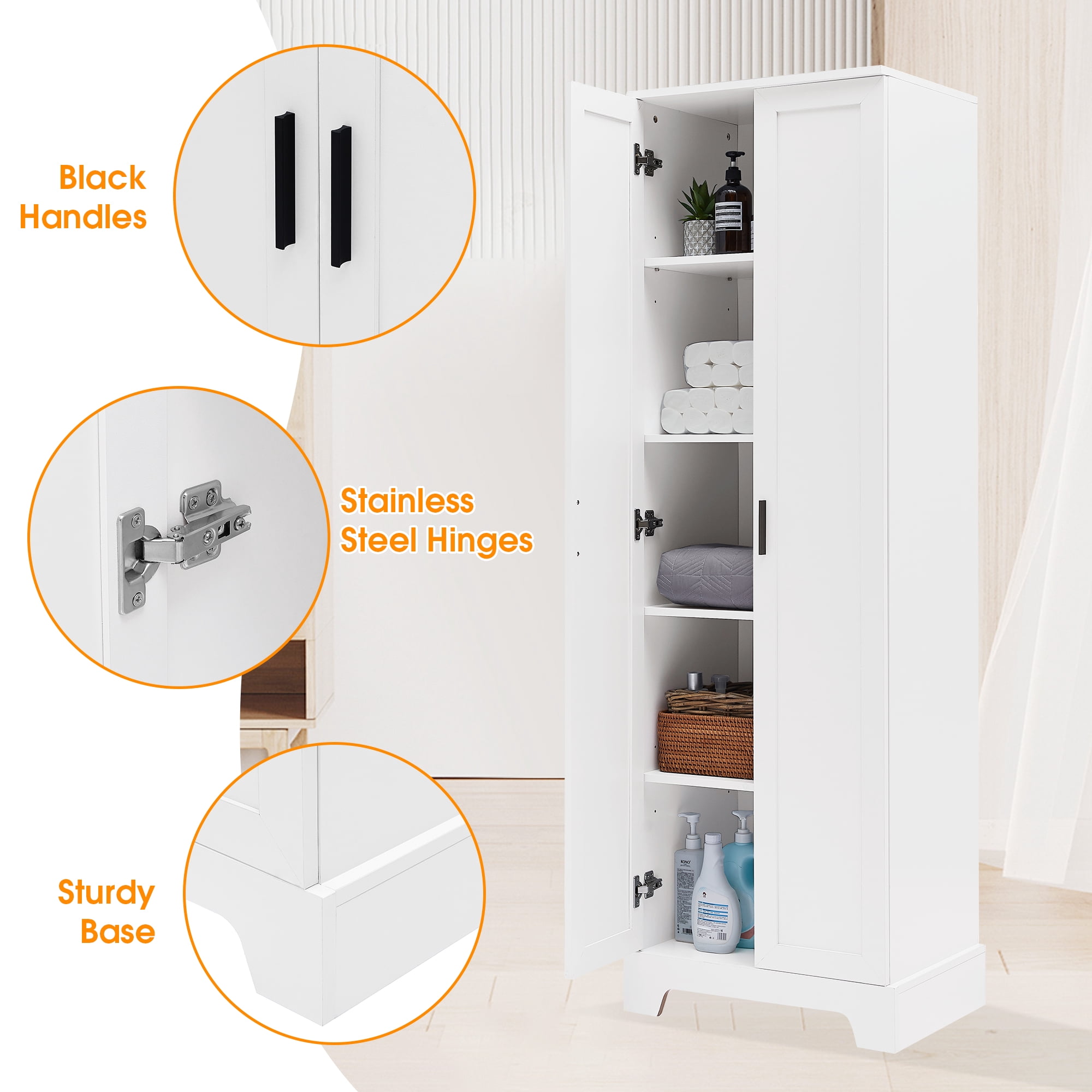 MIDOQIN Bathroom Storage Cabinet, Modern Linen Cabinet with 2 Doors & Adjustable Shelf, Freestanding Cupboard  for Bathroom, Living Room