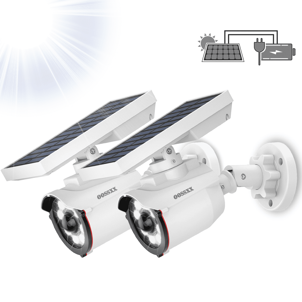 OOSSXX Solar Security Cameras Wireless, 2 Packs Fake Outdoor Cameras