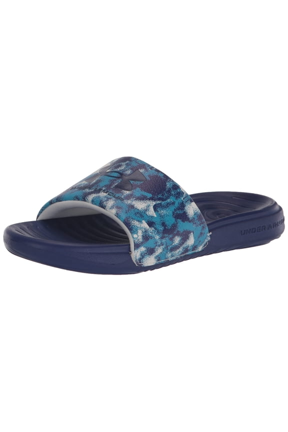 Boy's Ansa Graphic Fixed Strap Slide Sandal, (106) White/Sonar Blue/Sonar Blue, 1 Little Kid