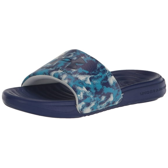 Under Armour Boy's Ansa Graphic Fixed Strap Slide Sandal, (106) White/Sonar Blue/Sonar Blue, 1 Little Kid