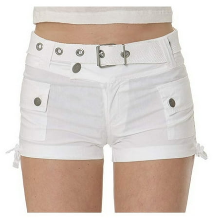 Helium London Juniors Stretch Poplin Web Belt Cargo Shorts Sz S-2X A10887RM (White,S)