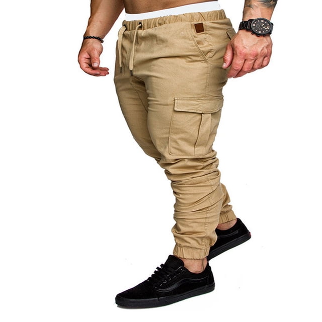 Men‘s Cargo Pants Slim Fit Sweatpants Jogger Drawstring Elastic Outdoor Trousers with Pockets Navy blue XL
