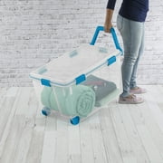 Sterilite Extra Large Storage Bin, 120 Quart Clear Plastic Storage Container with Gasket Lid, Blue