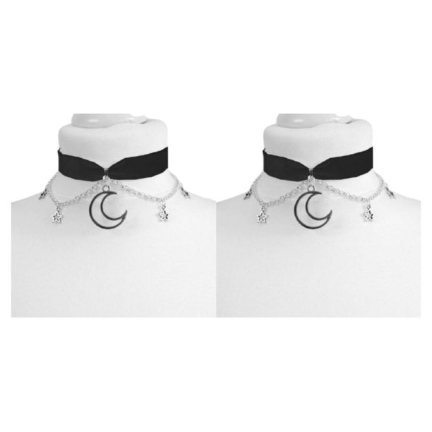 Qarigey Gargantilla de terciopelo con forma de luna, regalo exquisito para mujer, gargantilla de materiales, collar de , gargantilla Negro 2Conjunto