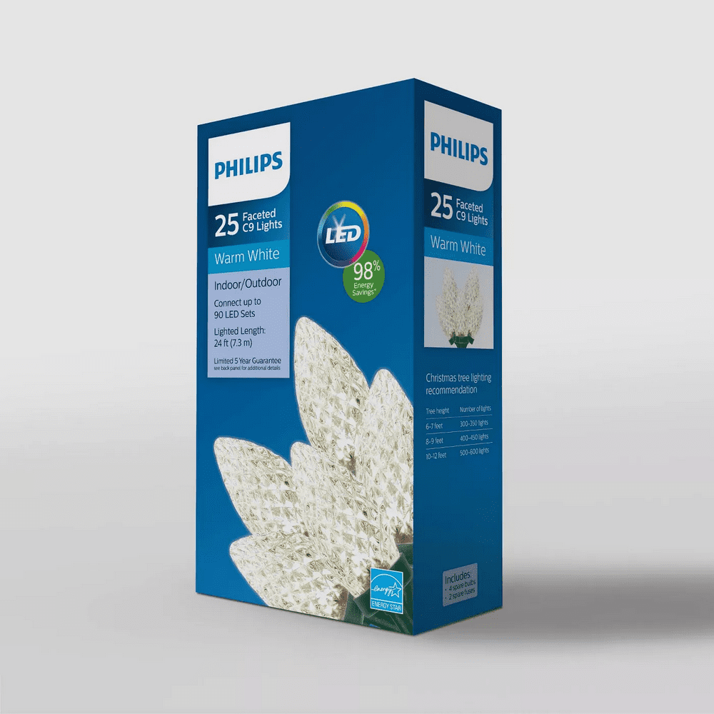 Philips 25ct LED Christmas Faceted C9 String Lights Warm White