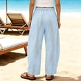 thumbnail image 7 of Mifsaly Striped Barrel Pants Women Elastic Waist Drawstring Lounge Trousers Lightweight Flowy Relaxed Fit Casual Vacation Cotton Linen Bottoms with Pockets Blue,M, 7 of 7