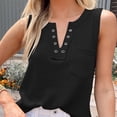thumbnail image 2 of Bienvenido V Cuello Casual Sin Mangas Bolsillo Delantero Color Puro Tank Top Blusa para Mujer Verano Negro M, 2 of 5