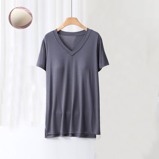 Blusa de pijama de manga corta para mujer, lisa, informal, a la moda, con cuello regular, de manga corta