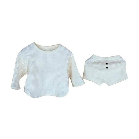 

TAIAOJING Baby Girl Boy Clothes Set Autumn Solid Cotton Long Sleeve Short Pants Shorts Set Fall Outfits 6-12 Months