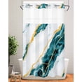 thumbnail image 2 of No Hook Shower Curtains, Marble Turquoise Small Shower Curtains with Snap in Liner, Gold Foil Ceramic Style Crack Scratch Waterproof Washable Fabric Bathroom Shower Curtain Sets, 36" x 72", 2 of 7