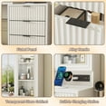 thumbnail image 5 of 55" Large Vanity Desk with Mirror & Lights, Glass Top Vanity Desk with Charging Station & Compartment Storage Drawers, Fluted Makeup Vanity Table with 9 Drawers/6 Shelves/2 Glass Cabinets, White, 5 of 9