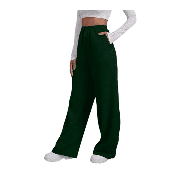 Hessimy Women Casual Wide Leg Sweatpants Drawstring Waist Baggy Joggers Loose Yoga Pants with Pockets(Green,L)