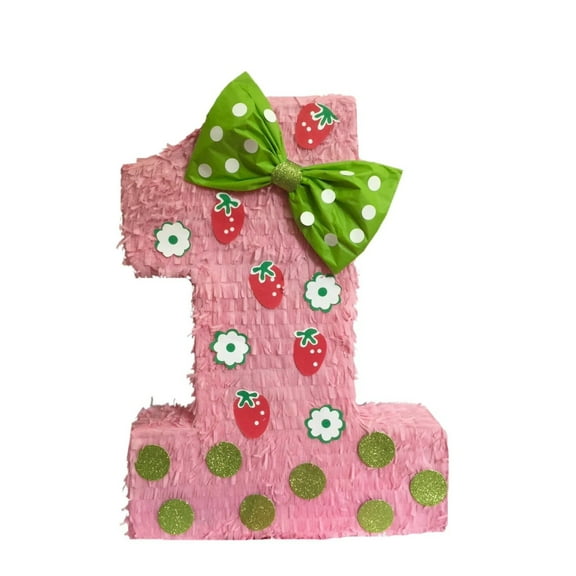 APINATA4U 20" Tall Strawberry Theme Number One Pinata Pink Color First Birthday