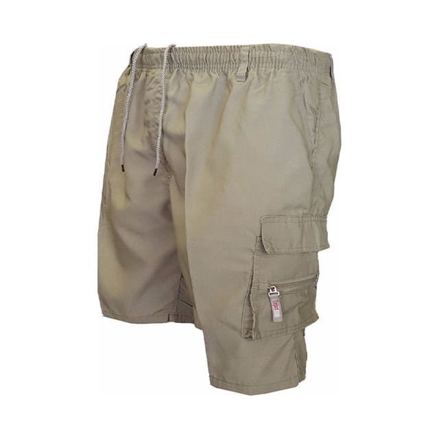 Tenmix Mens High-waist Cargo Shorts Solid Color Parachute Pant Straight Wide Leg Cocktail Sweatpants Drawstring Bottoms Khaki M