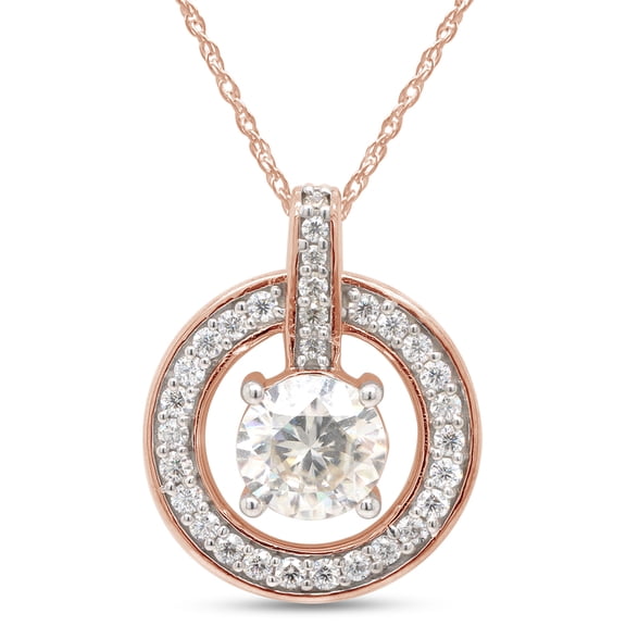 1 1/4 Carat 6.5MM Round Cut Lab Created Moissanite Diamond Circle Drop Pendant Necklace In 10K Solid Rose Gold Jewelry For Women With 18" Chain (G-H Color, VVS1 Clarity, 1.25 Cttw)