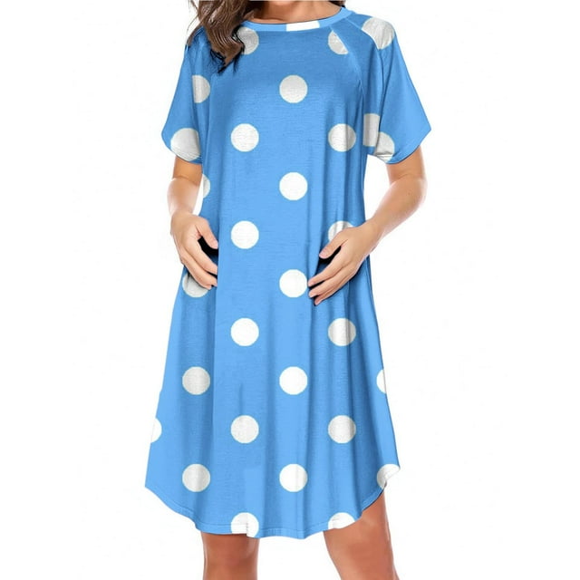 Bwiyojiz Mode Tailles P-TTG Fermeture Éclair Latérale Allaitement Maternité Imprimé Robe à Manches Courtes Col Rond pour Femmes Enceintes Pyjama Décontracté, Bleu