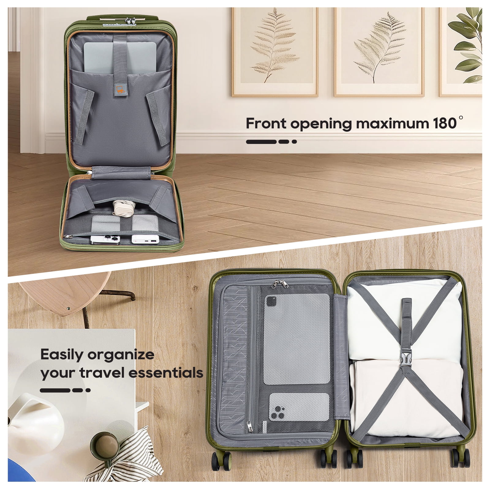 Joyway 3-Piece Front Opening Cover Carry-on Luggage Side Hooks TSA Lock Spinner Wheels YKK Zippers
