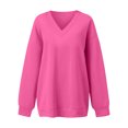 thumbnail image 5 of WTOBBY Women's Solid Color V-Neck Sweatshirt, Long Sleeve Casual Pullover, Lightweight Comfort Top with Flattering Neckline and Relaxed Fit Silhouette,Hot Pink L, 5 of 7