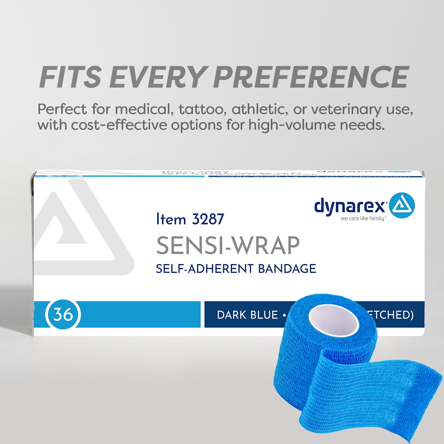 Dynarex Sensi-Wrap Self-Adhesive Bandages, 36-Pack, 2" x 5 yards, Dark Blue, Latex, Colored Elastic Cohesive Athletic Tape, Tattoo Grip & Vet Wrap