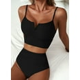 thumbnail image 6 of Eytino Women's High Waisted Bikini Set V Wire Two Piece Swimsuit Tummy Control Full Coverage Bathing Suit Black M, 6 of 8