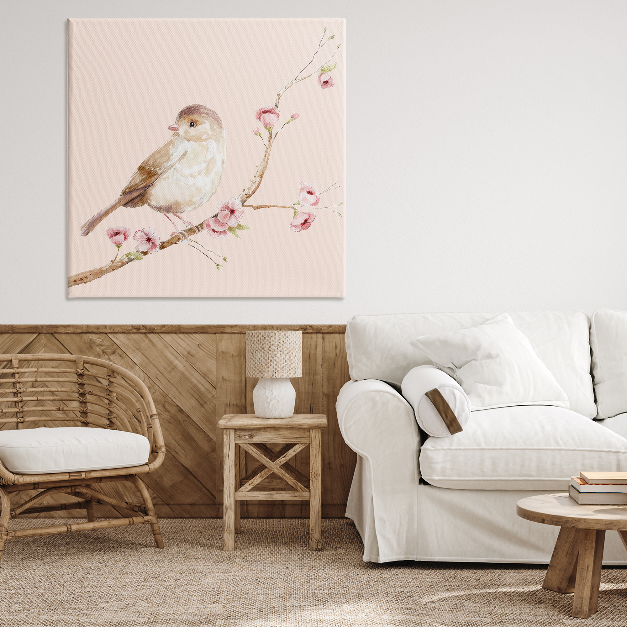 Sweet Brown Bird Perched Canvas Wall Art, design by Lisa Wehmeyer
