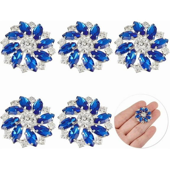 6 PCS Shiny Flower Rhinestone Buttons 1 inch Brass Rhinestone Shank Buttons Royal Blue Crystal Embellishments Sew On Buttons with 1-Hole Jewelry Decorations for Crafts Wedding Clothes DIY